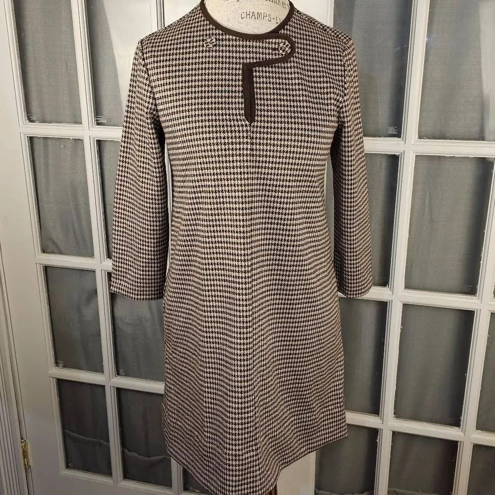 J‎ McLaughlin Womens Brown Black Houndstooth Penelope Dress Small
